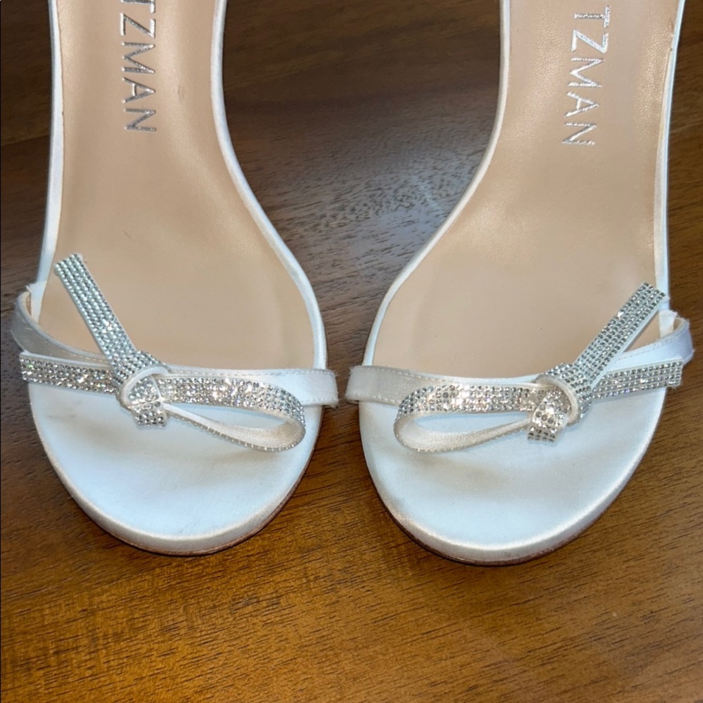Stuart Weitzman Satin Bow Crystal Heels – Elegant Bridal/Evening Sandals sz 8 - Picture 5 of 12